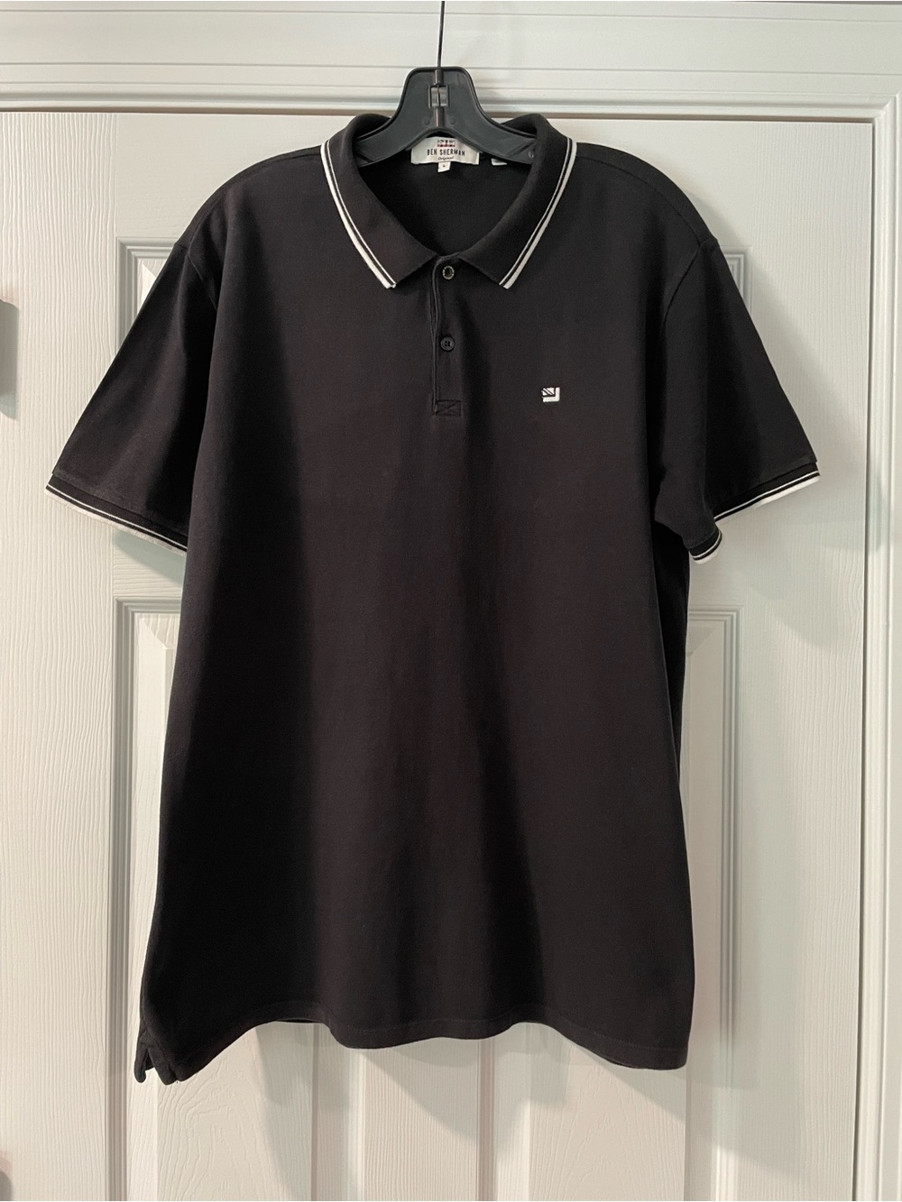 Ben Sherman 100% Cotton Large Black Polo with White Contrast Trim